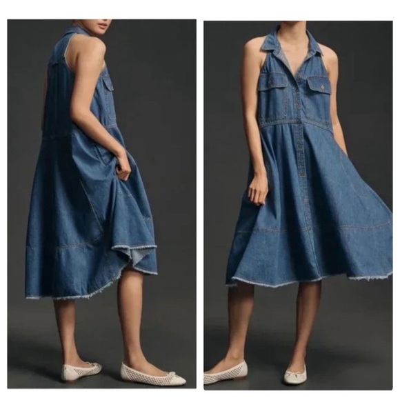 pilcro sleeveless halter swing midi dress NWT $168 Anthropologie x Pilcro sleeveless halter denim swing midi dress  Small
